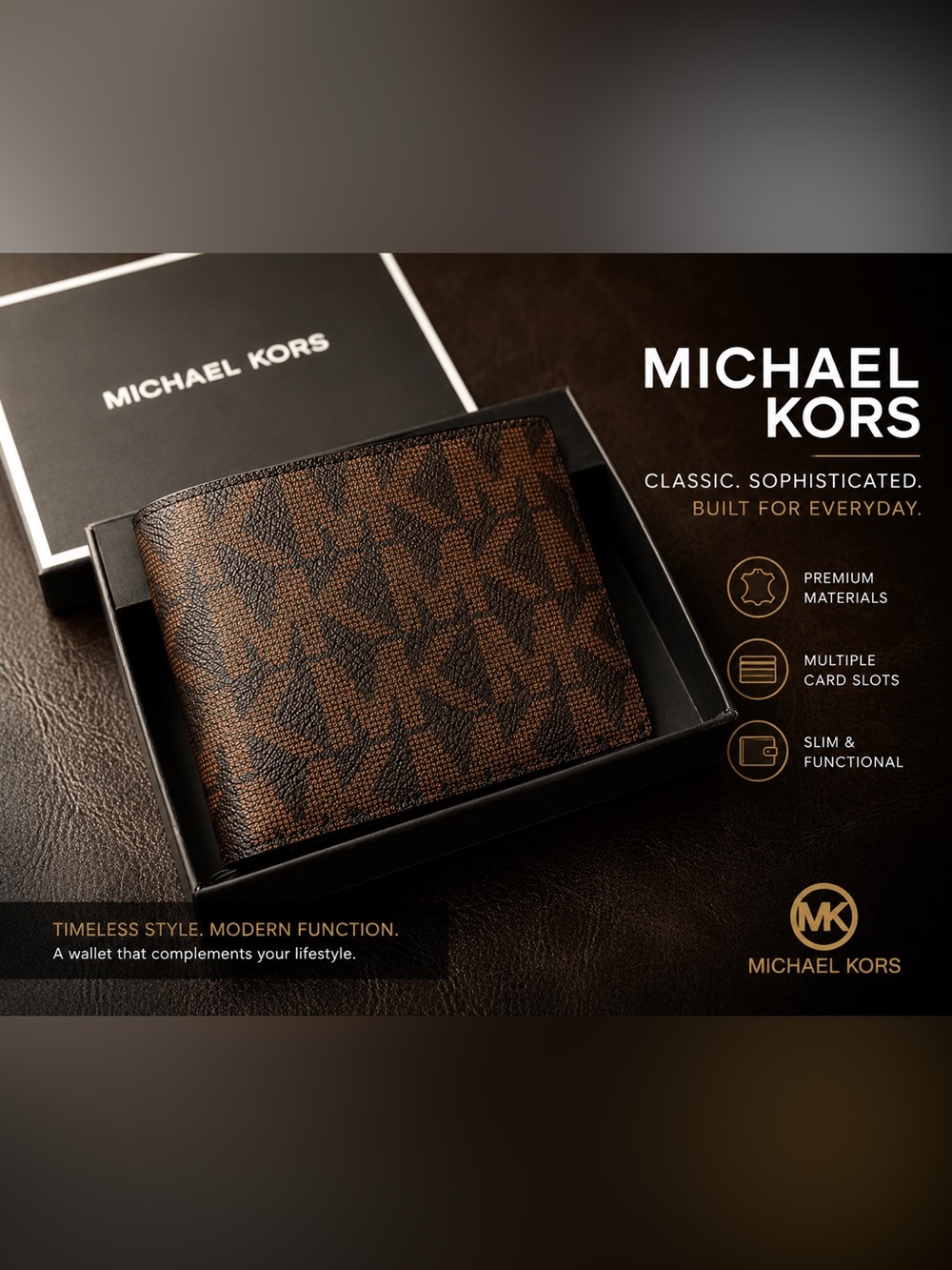 Michael Kors Brown and Black Logo Card Holder Wallet